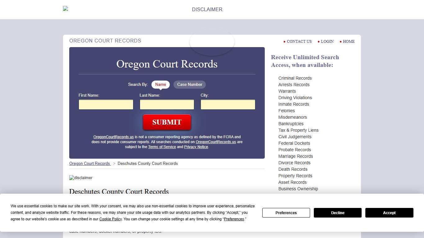 Deschutes County Court Records OregonCourtRecords.us